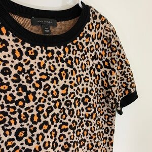 Ann Taylor Leopard Orange Short Sleeve Sweater Top